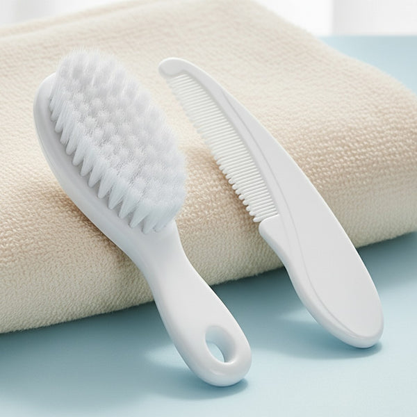 Soft Bristles Baby Comb & Brush Set – White