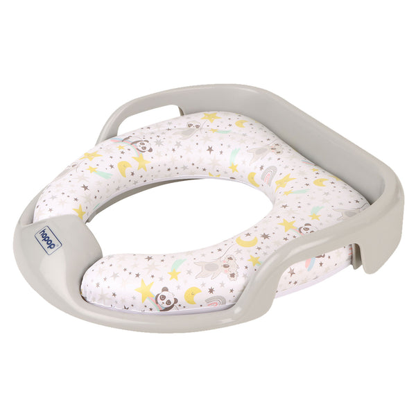Close-up of splash guard and padded potty seat
