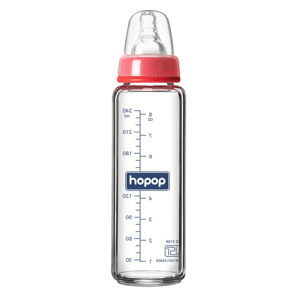 Premium Slim Neck Glass Feeding Bottle, 250ml - hopop.in