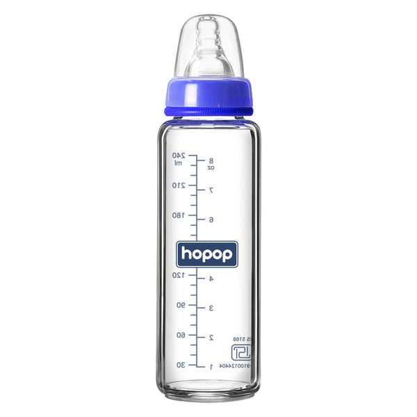 Premium Slim Neck Glass Feeding Bottle, 250ml - hopop.in