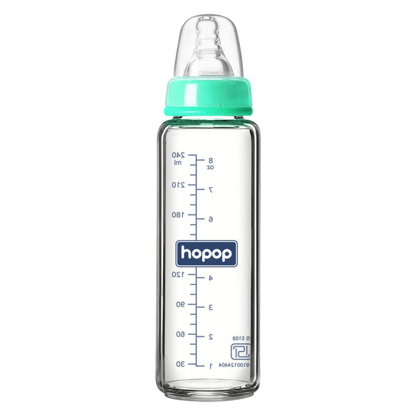 Premium Slim Neck Glass Feeding Bottle, 250ml - hopop.in