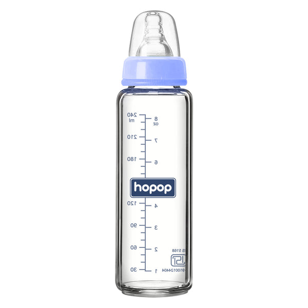 Premium Slim Neck Glass Feeding Bottle, 250ml - hopop.in